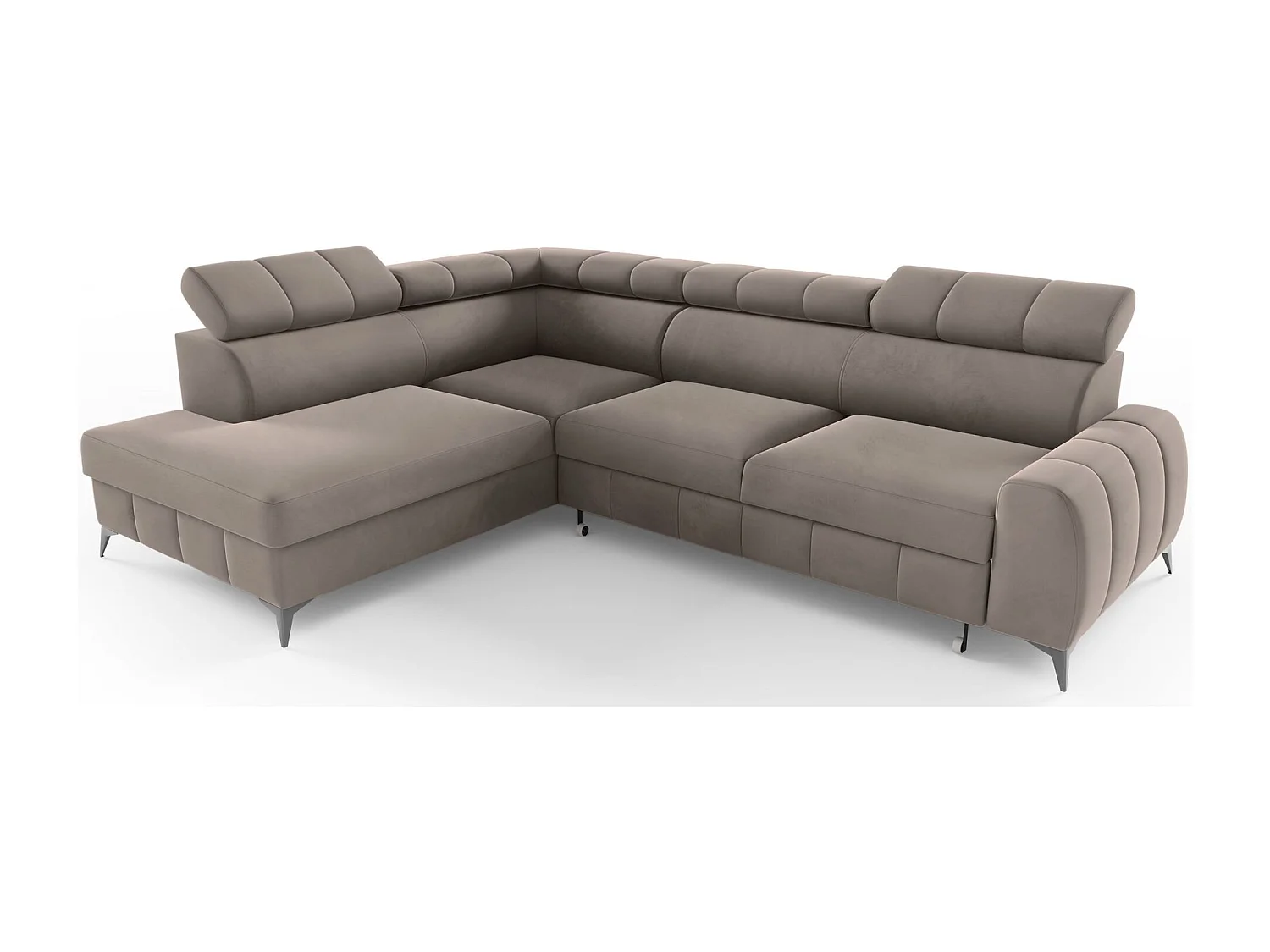 Ecksofa mit Schlaffunktion - Veloursbezug in Hellbraun - linksseitig - LONDON