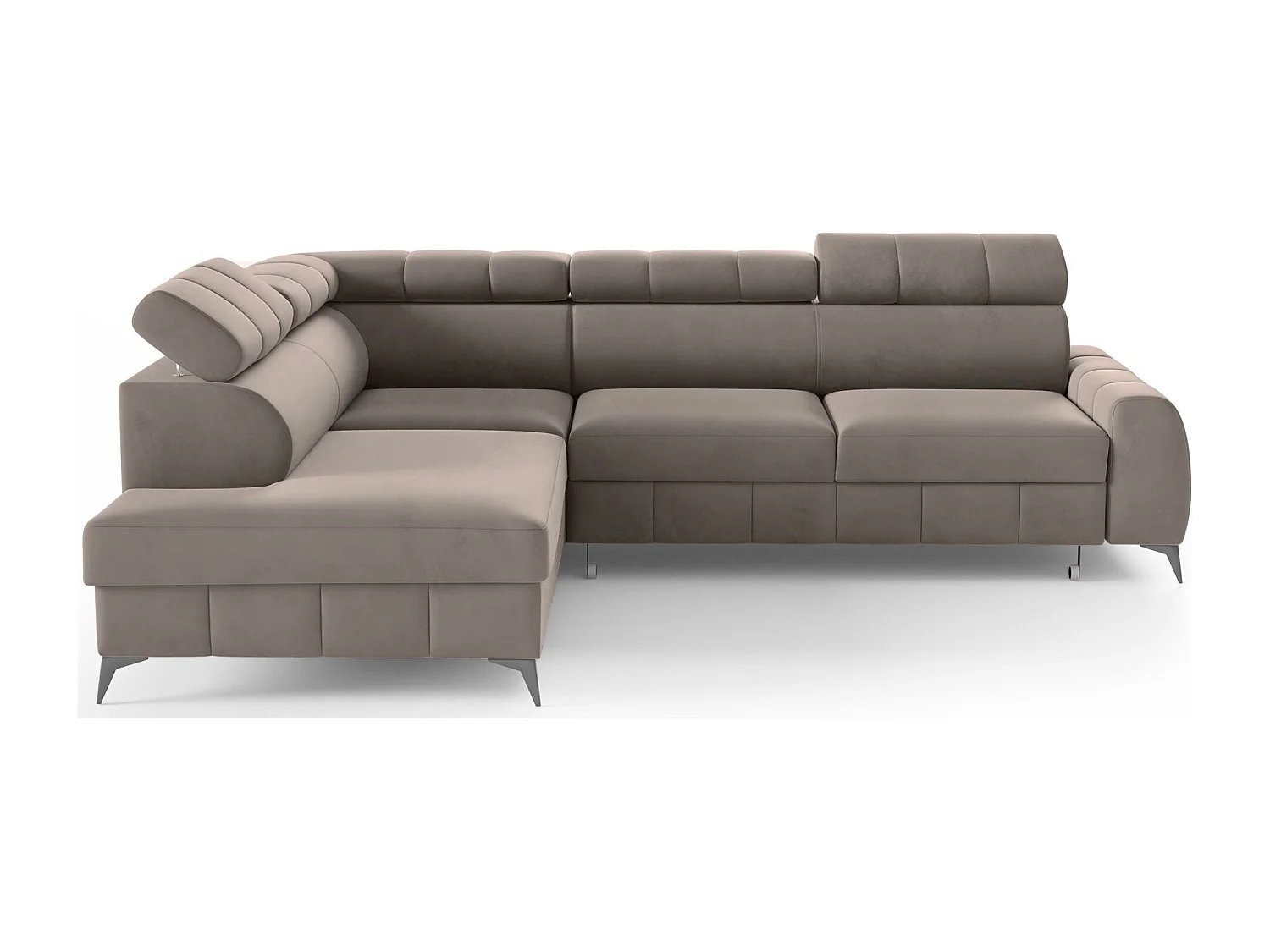 Ecksofa mit Schlaffunktion - Veloursbezug in Hellbraun - linksseitig - LONDON