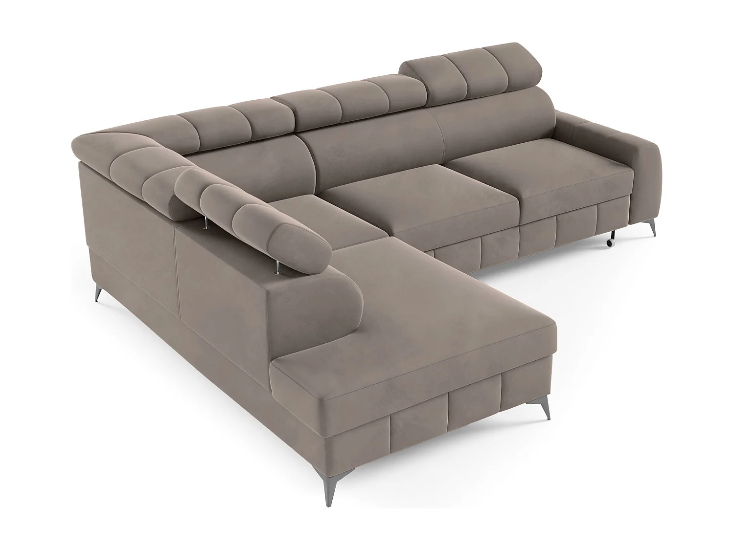 Ecksofa mit Schlaffunktion - Veloursbezug in Hellbraun - linksseitig - LONDON