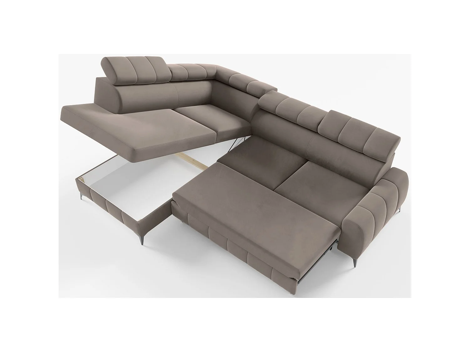 Ecksofa mit Schlaffunktion - Veloursbezug in Hellbraun - linksseitig - LONDON