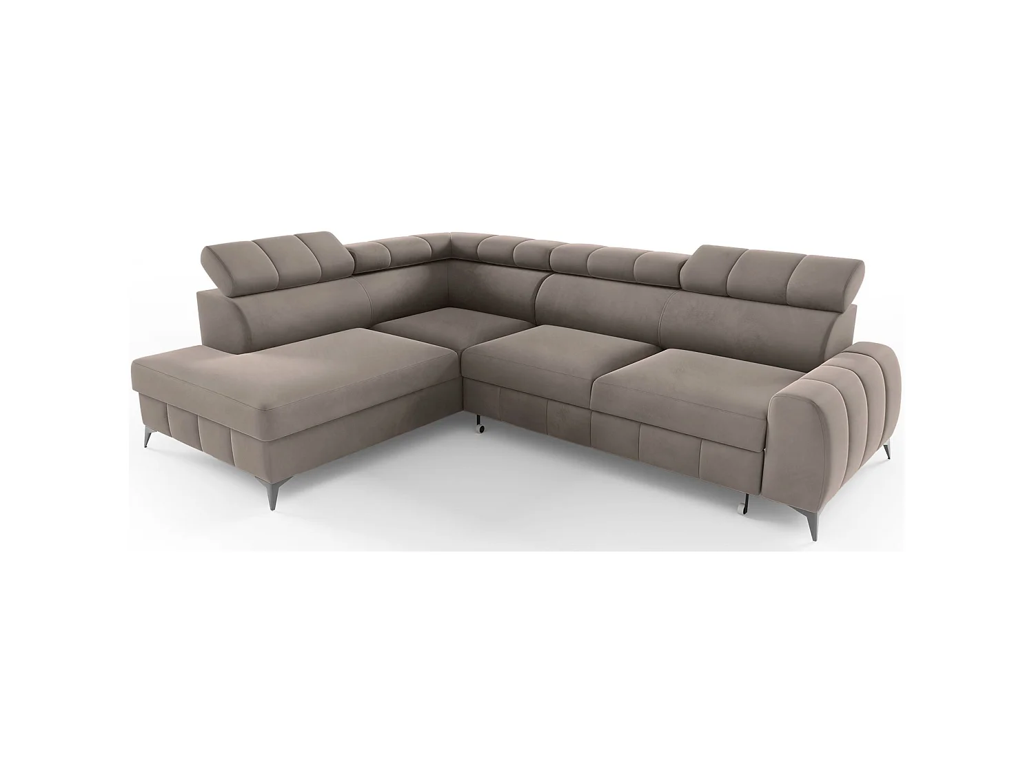 Ecksofa mit Schlaffunktion - Veloursbezug in Hellbraun - linksseitig - LONDON