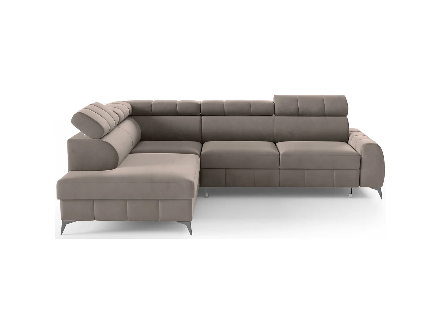 Ecksofa mit Schlaffunktion - Veloursbezug in Hellbraun - linksseitig - LONDON