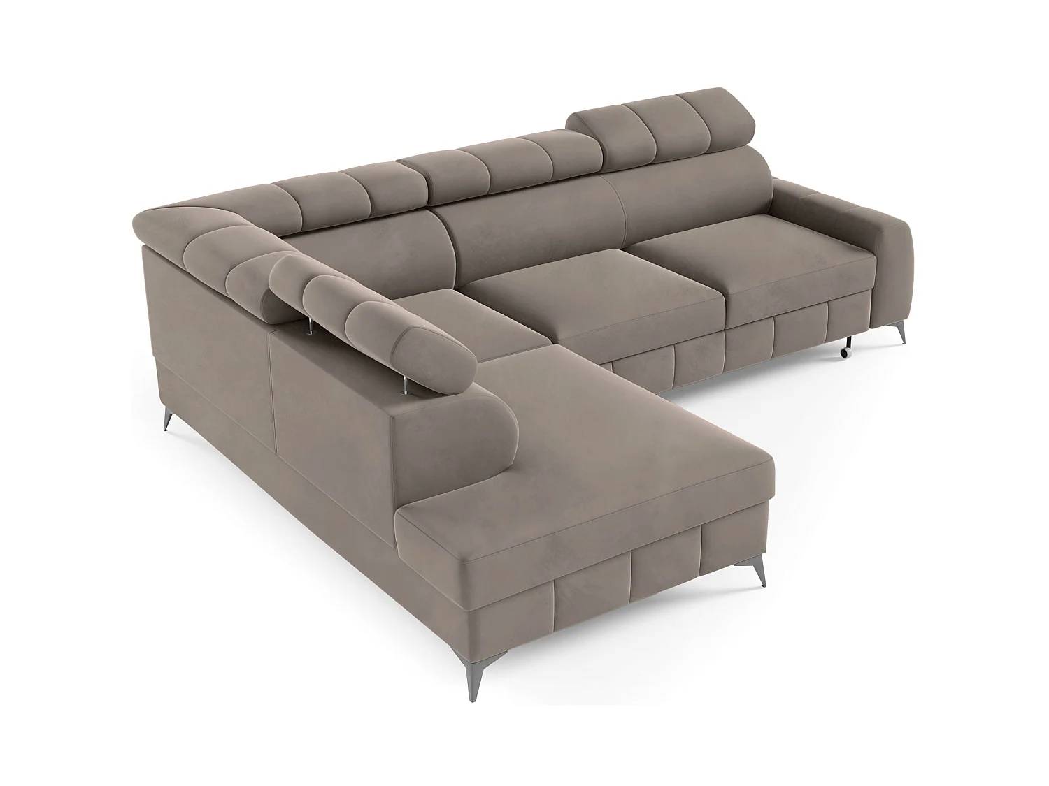 Ecksofa mit Schlaffunktion - Veloursbezug in Hellbraun - linksseitig - LONDON