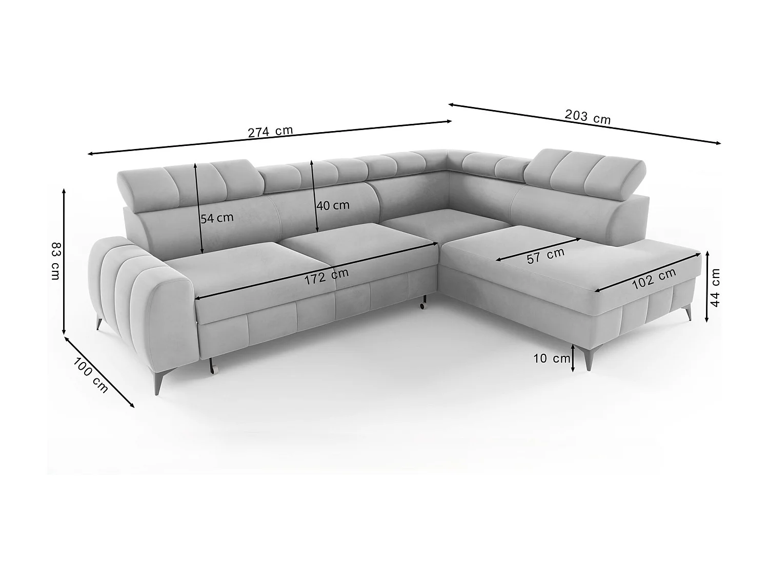 Ecksofa mit Schlaffunktion - Veloursbezug in Hellbraun - rechtsseitig - LONDON