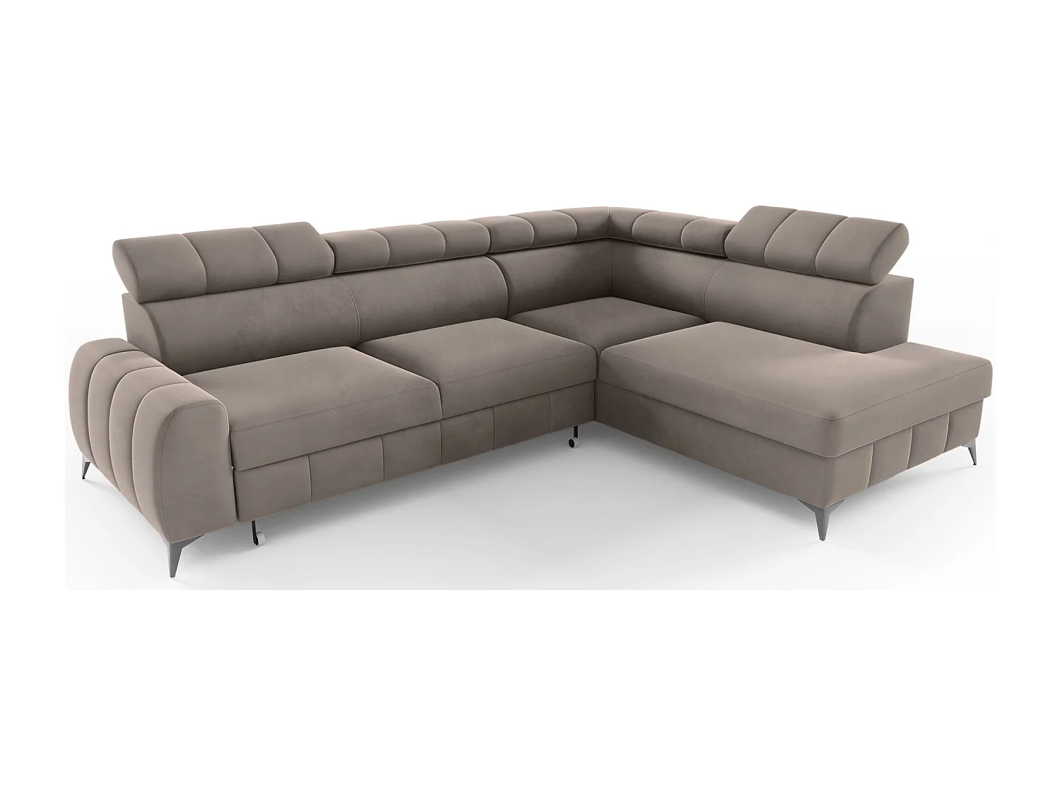 Ecksofa mit Schlaffunktion - Veloursbezug in Hellbraun - rechtsseitig - LONDON