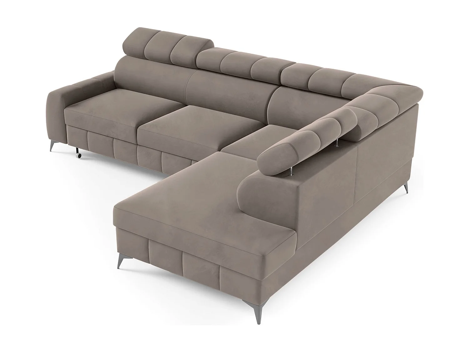 Ecksofa mit Schlaffunktion - Veloursbezug in Hellbraun - rechtsseitig - LONDON