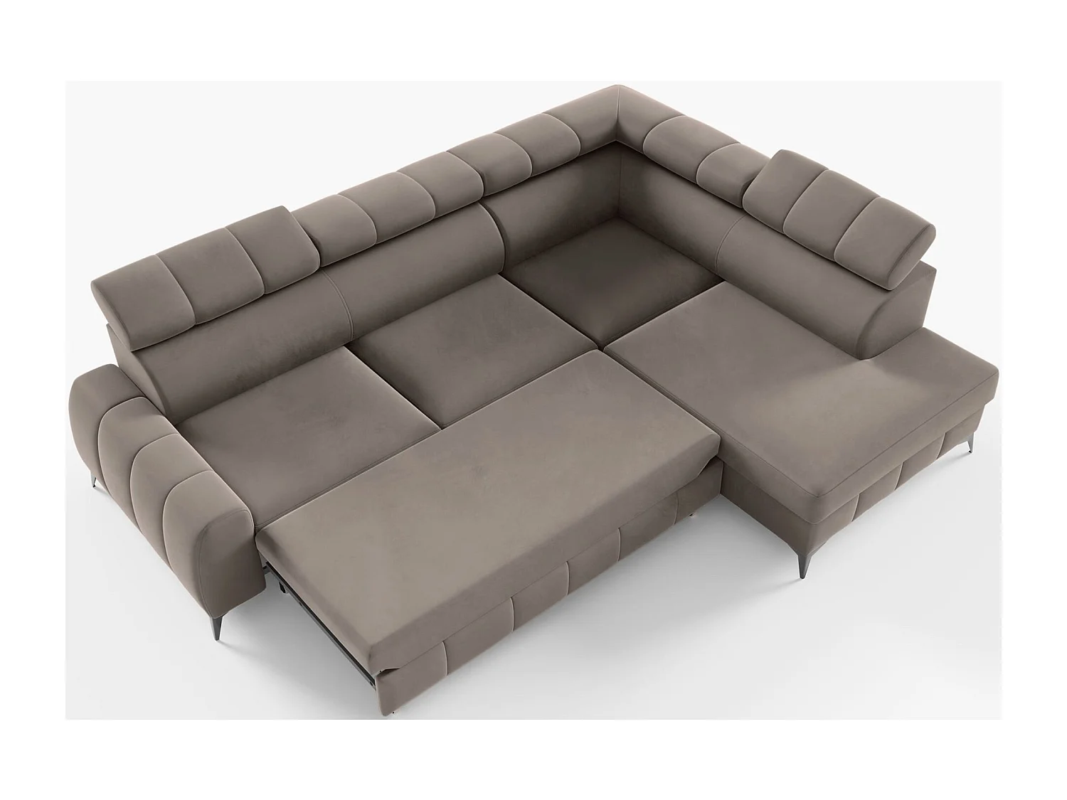 Ecksofa mit Schlaffunktion - Veloursbezug in Hellbraun - rechtsseitig - LONDON