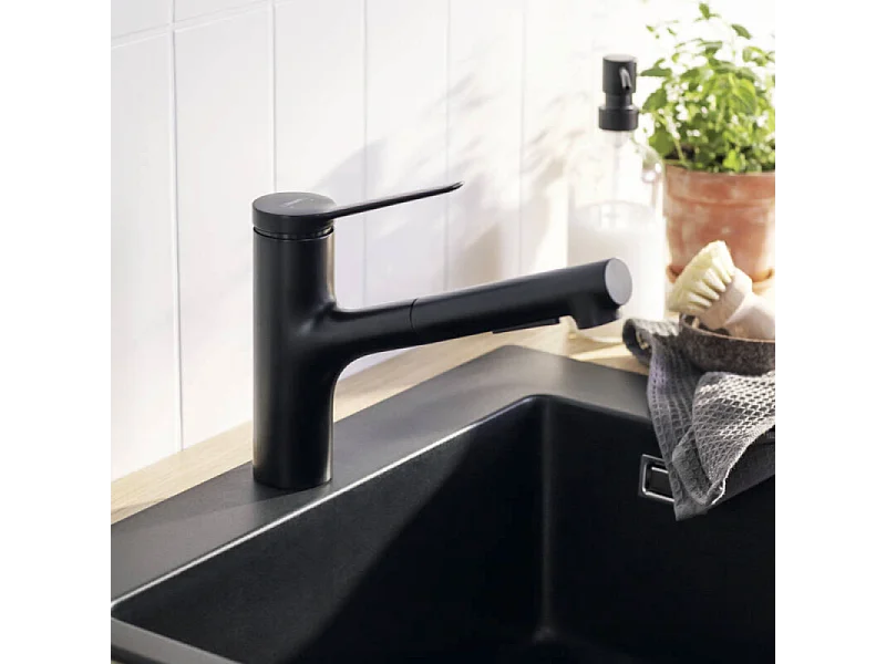 Robinet de cuisine avec douchette HANSGROHE Zesis M33 150 sBox 2 jets noir mat