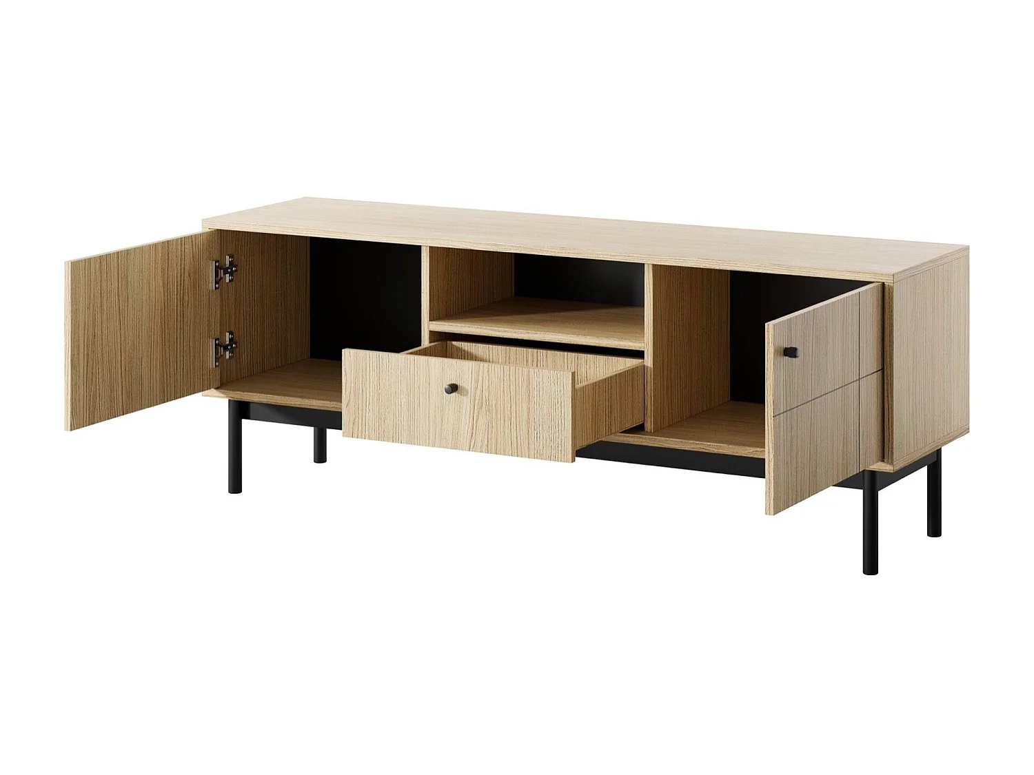 Meuble TV à deux portes - 153 cm - avec tiroir et niche - chêne linéaire - JAPANDIES