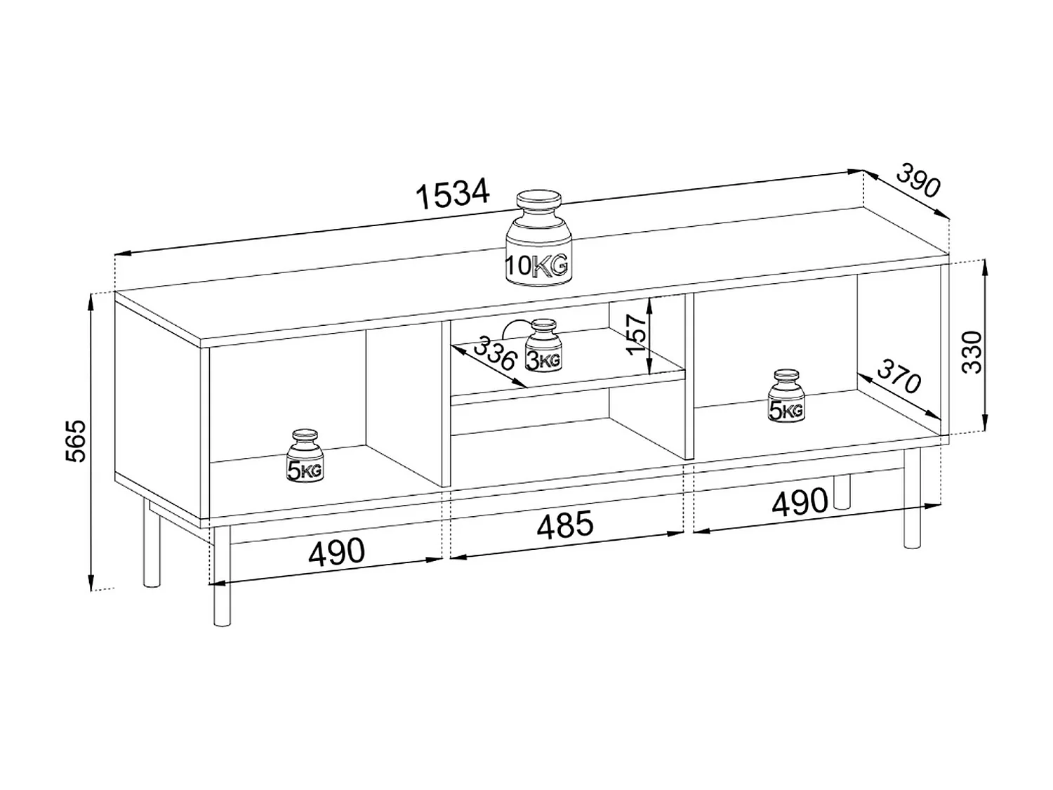 Meuble TV à deux portes - 153 cm - avec tiroir et niche - chêne linéaire - JAPANDIES