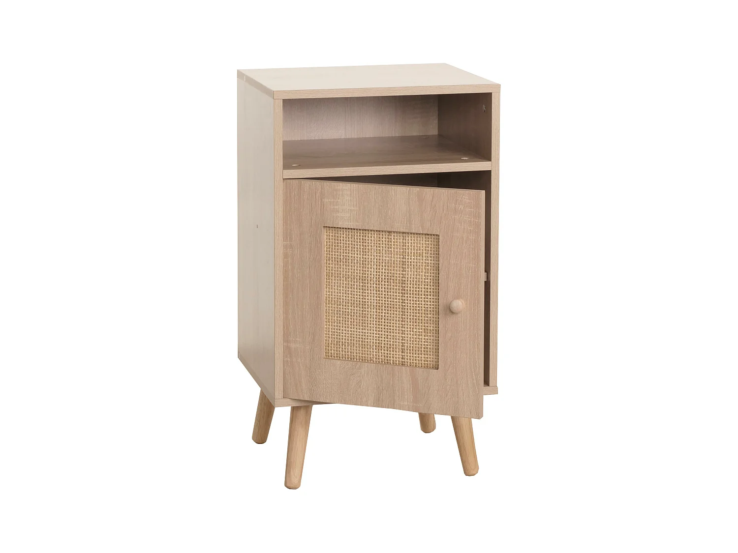 Comodino MCW-M39, armadietto tavolino da salotto, scomparti, melamina Kubu rattan, aspetto rovere 71x40x41cm