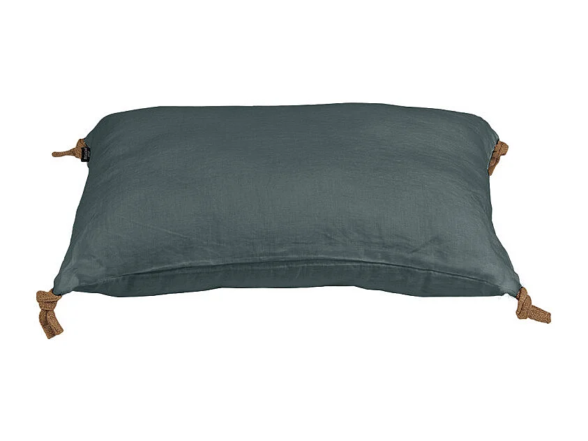 Coussin 40 x 60 cm en lin lavé bleu avec 4 nouettes en jute - LUISA