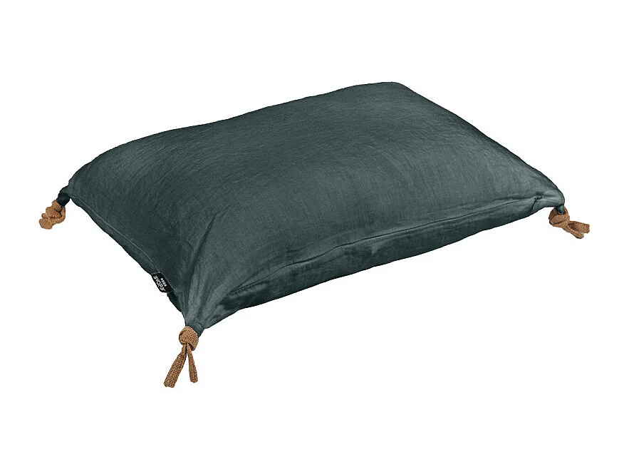 Coussin 40 x 60 cm en lin lavé bleu avec 4 nouettes en jute - LUISA