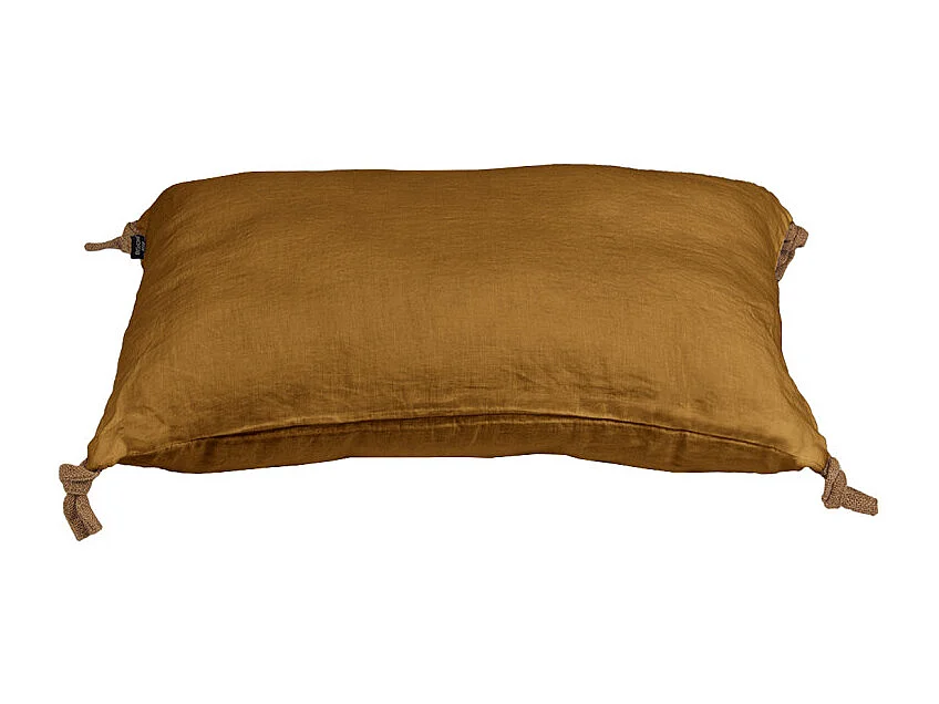 Coussin 40 x 60 cm en lin lavé caramel avec 4 nouettes en jute - LUISA