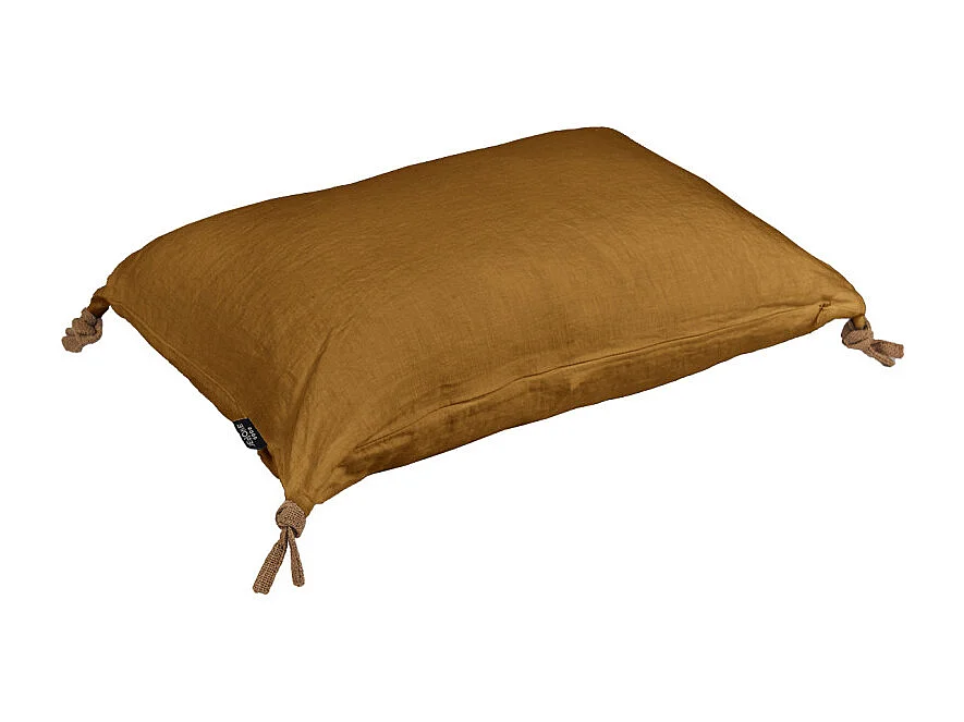 Coussin 40 x 60 cm en lin lavé caramel avec 4 nouettes en jute - LUISA