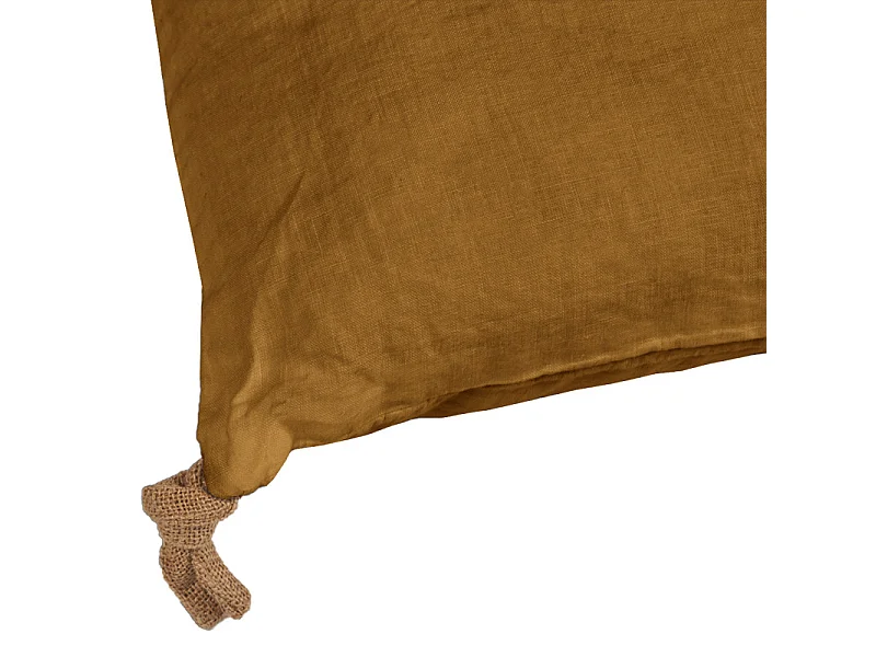 Coussin 40 x 60 cm en lin lavé caramel avec 4 nouettes en jute - LUISA