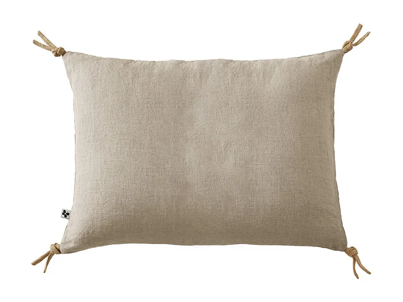 Coussin 40 x 60 cm en lin lavé sable avec 4 nouettes en jute - LUISA