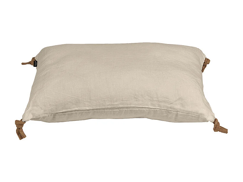 Coussin 40 x 60 cm en lin lavé sable avec 4 nouettes en jute - LUISA