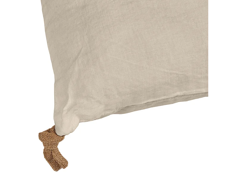Coussin 40 x 60 cm en lin lavé sable avec 4 nouettes en jute - LUISA