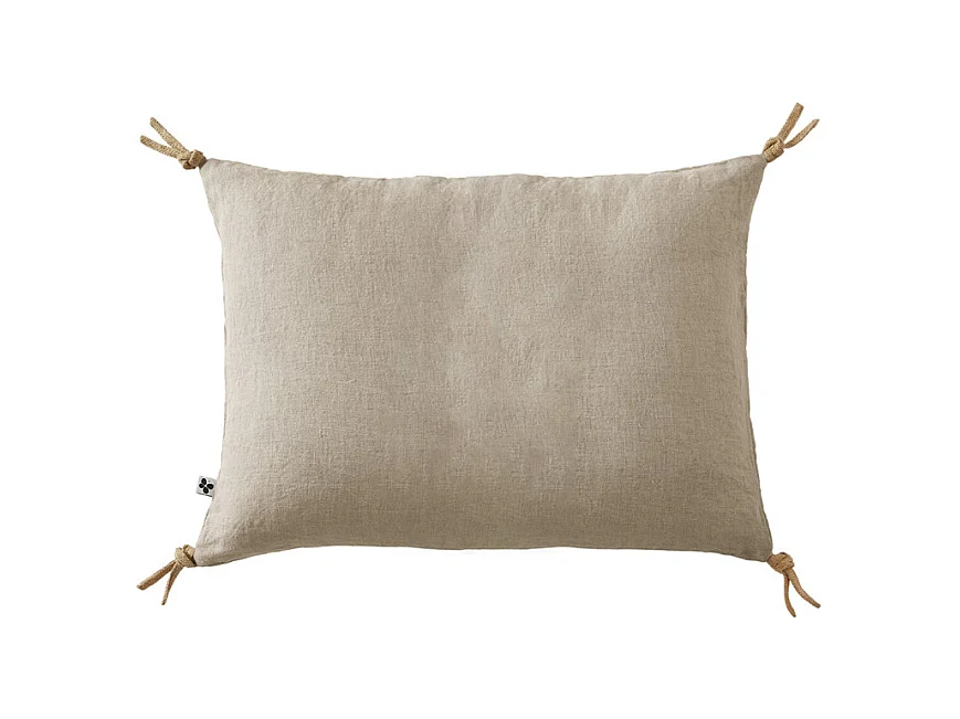 Coussin 40 x 60 cm en lin lavé sable avec 4 nouettes en jute - LUISA