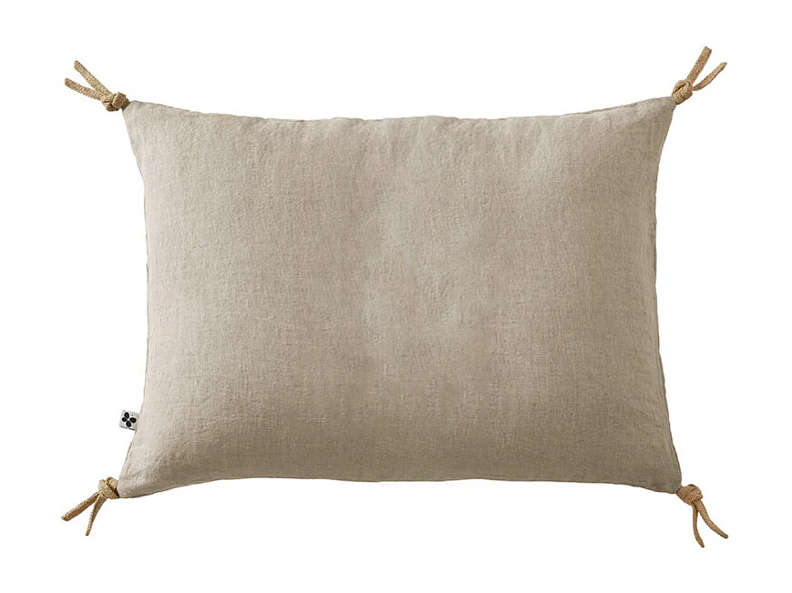 Coussin 40 x 60 cm en lin lavé sable avec 4 nouettes en jute - LUISA