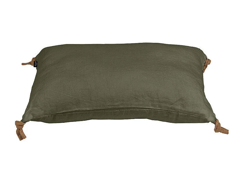 Coussin 40 x 60 cm en lin lavé vert avec 4 nouettes en jute - LUISA