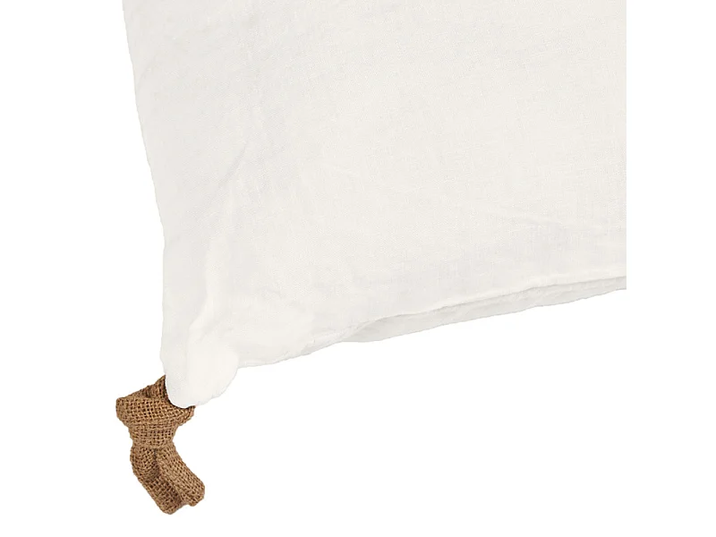 Coussin 40 x 60 cm en lin lavé blanc avec 4 nouettes en jute - LUISA