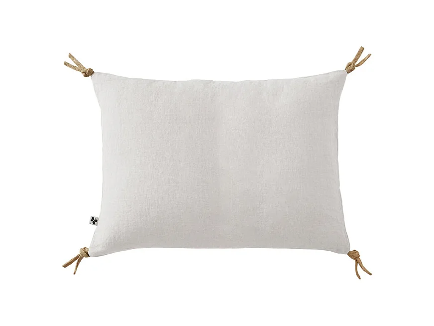 Coussin 40 x 60 cm en lin lavé blanc avec 4 nouettes en jute - LUISA