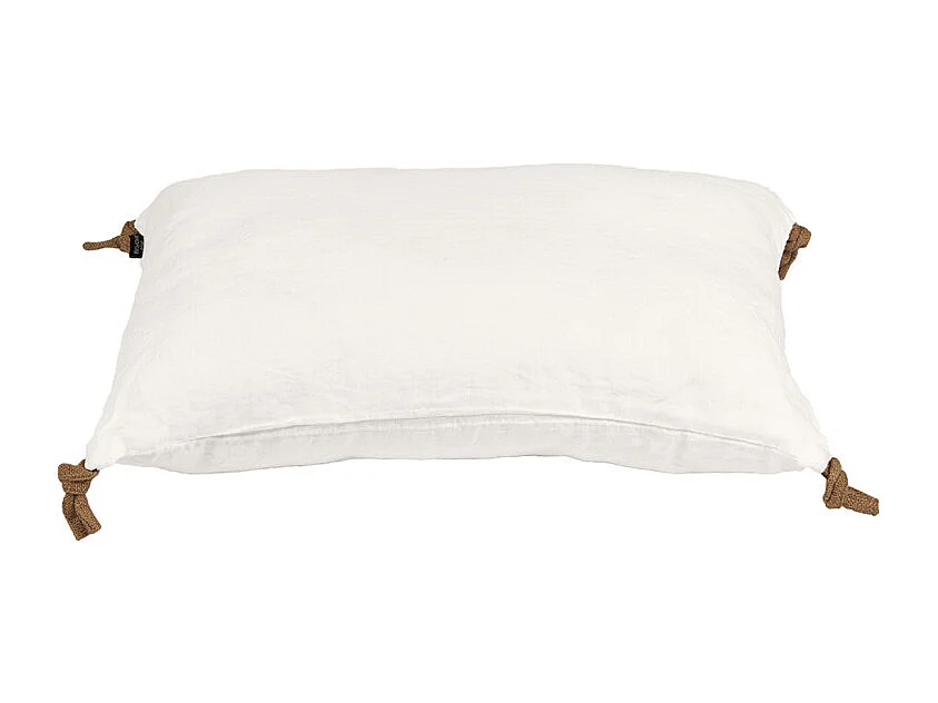 Coussin 40 x 60 cm en lin lavé blanc avec 4 nouettes en jute - LUISA