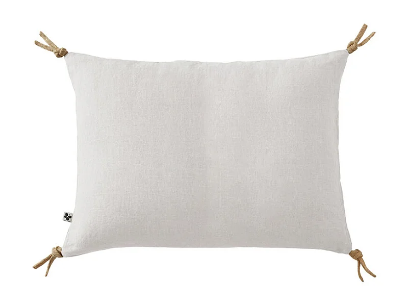 Coussin 40 x 60 cm en lin lavé blanc avec 4 nouettes en jute - LUISA