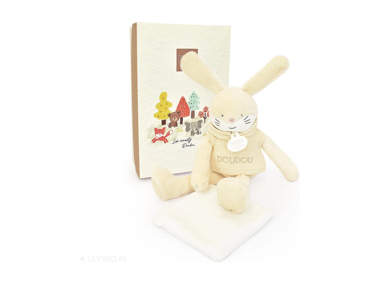 Doudou lapin polyester 25 cm collection SWEETY DOUDOU beige/blanc