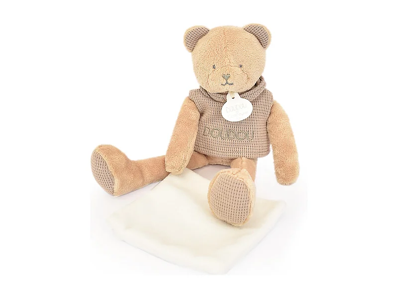 Doudou ours polyester 25 cm collection SWEETY DOUDOU marron/blanc