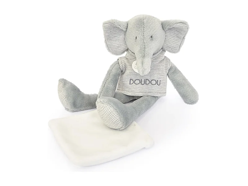 Doudou éléphant polyester 25 cm collection SWEETY DOUDOU gris/blanc