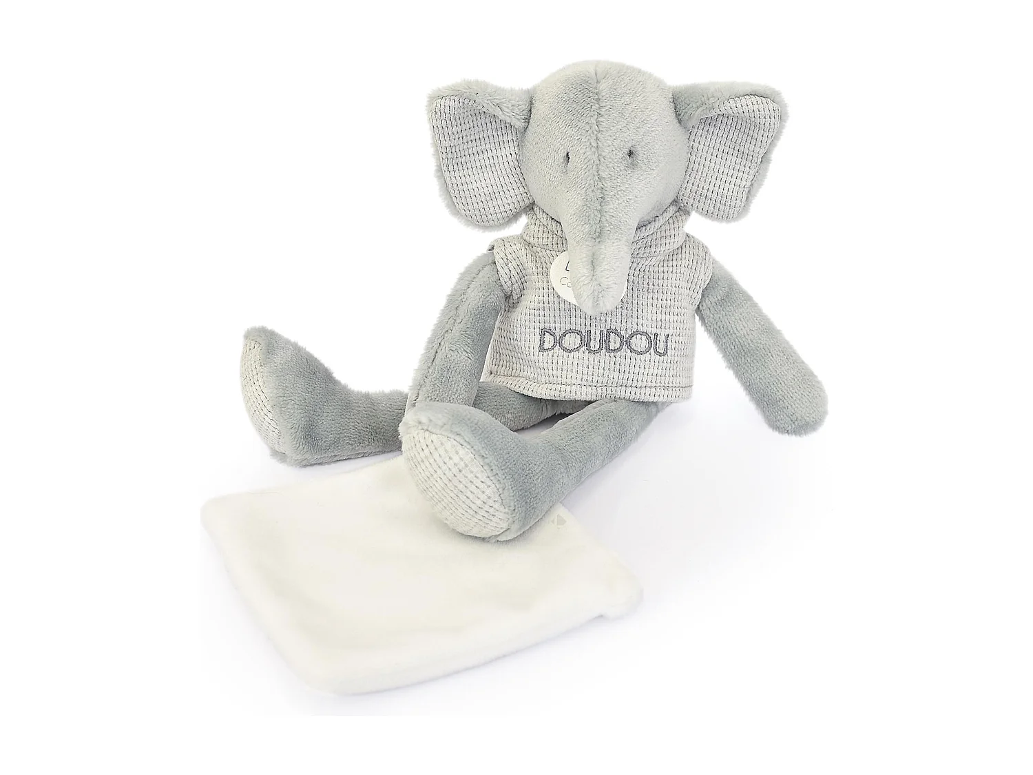 Doudou éléphant polyester 25 cm collection SWEETY DOUDOU gris/blanc
