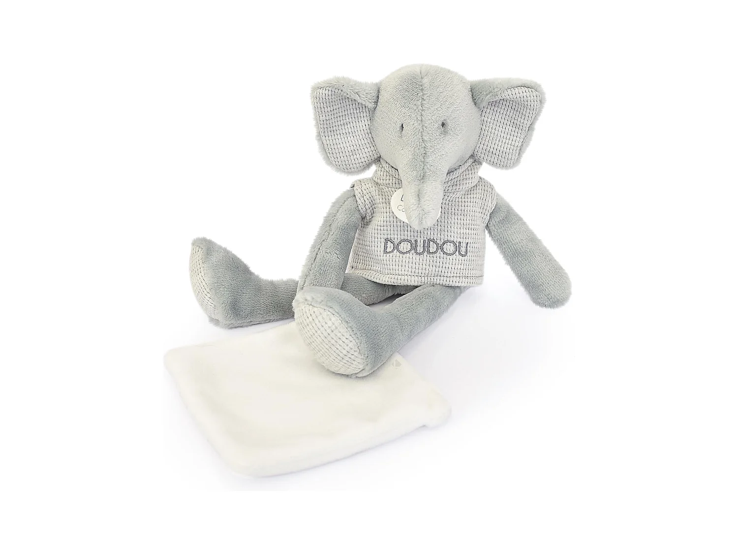 Doudou éléphant polyester 25 cm collection SWEETY DOUDOU gris/blanc