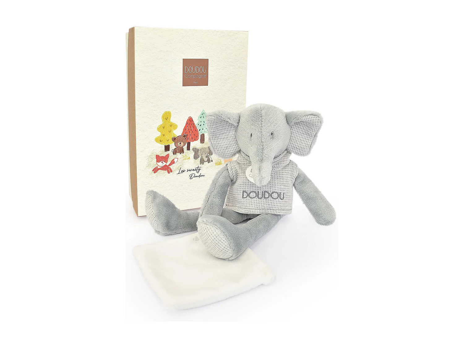 Doudou éléphant polyester 25 cm collection SWEETY DOUDOU gris/blanc
