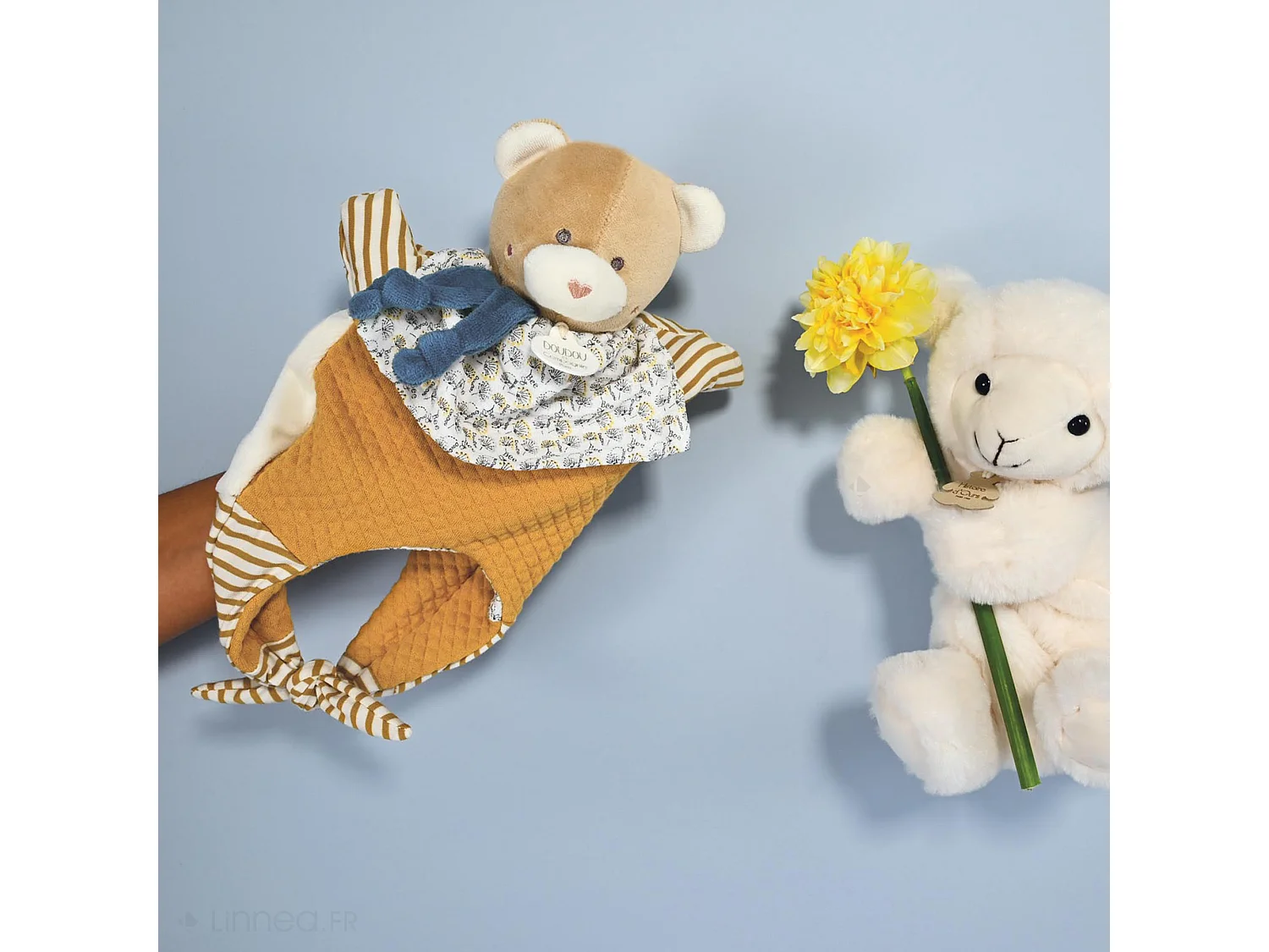 Doudou amusette 30 cm polyester collection LES PETITS FUTÉS ours jaune