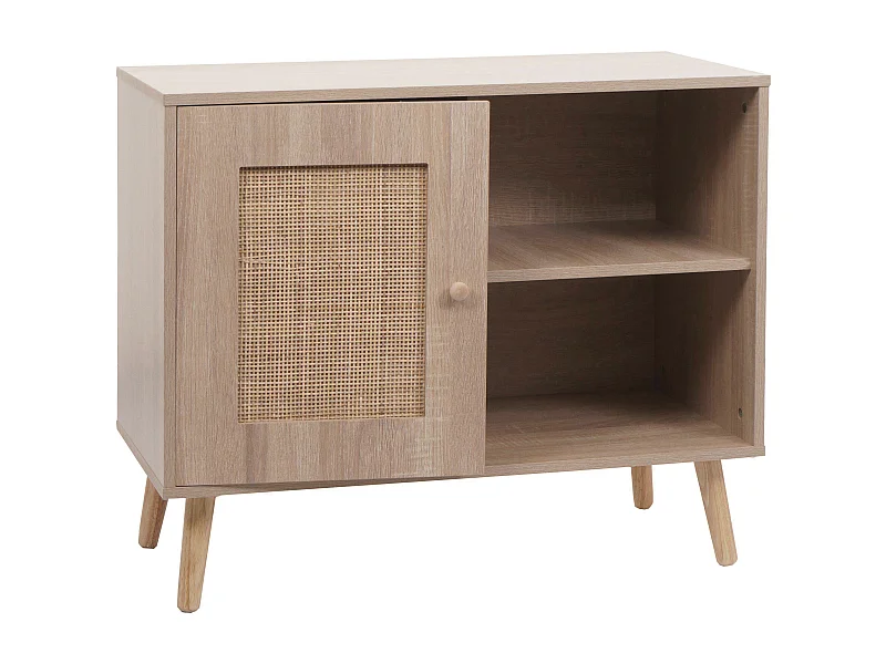 Credenza armadietto MCW-M39, credenza alta, vano portaoggetti, melamina Kubu rattan, 67x80x38cm effetto rovere