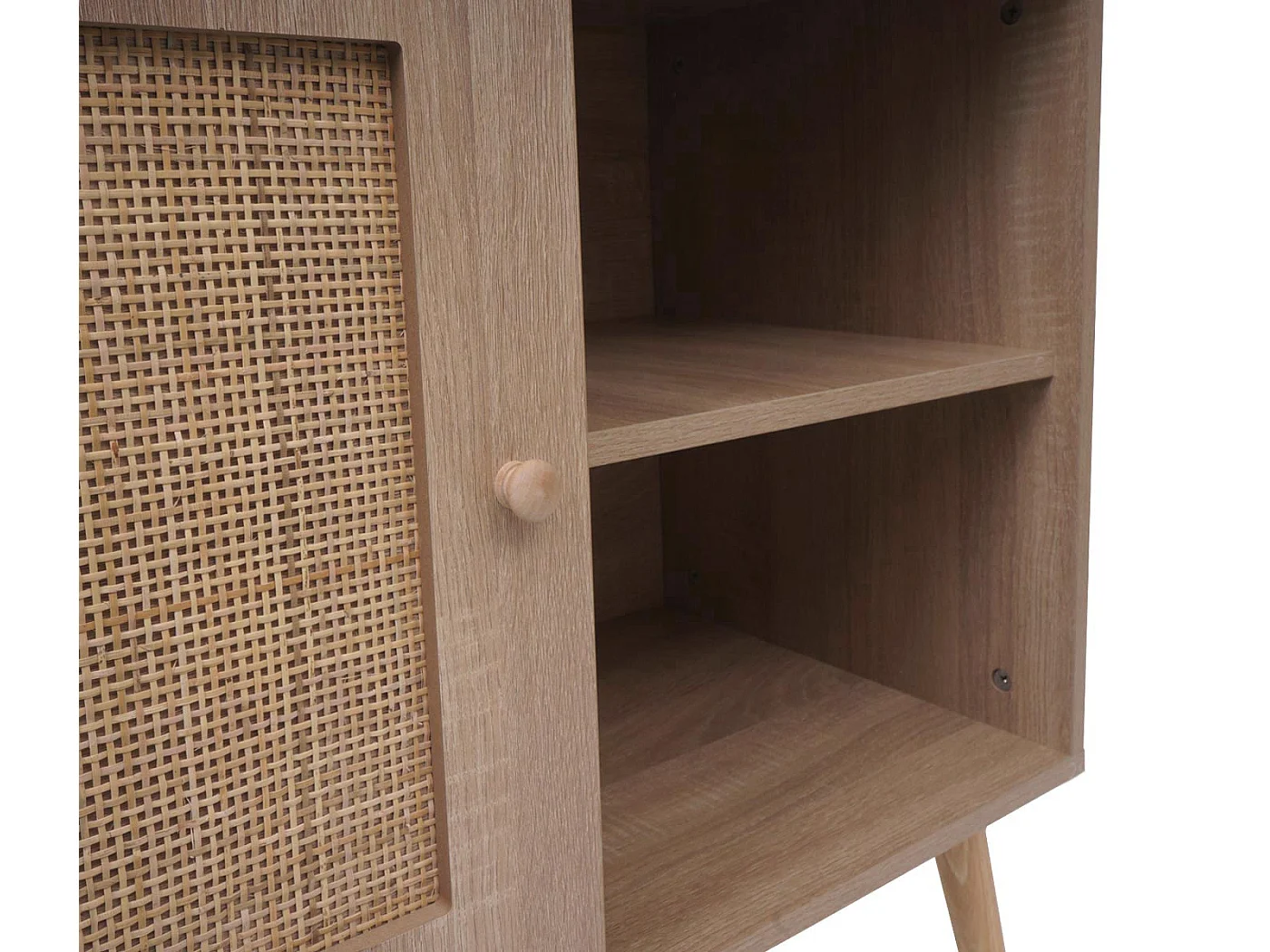 Credenza armadietto MCW-M39, credenza alta, vano portaoggetti, melamina Kubu rattan, 67x80x38cm effetto rovere