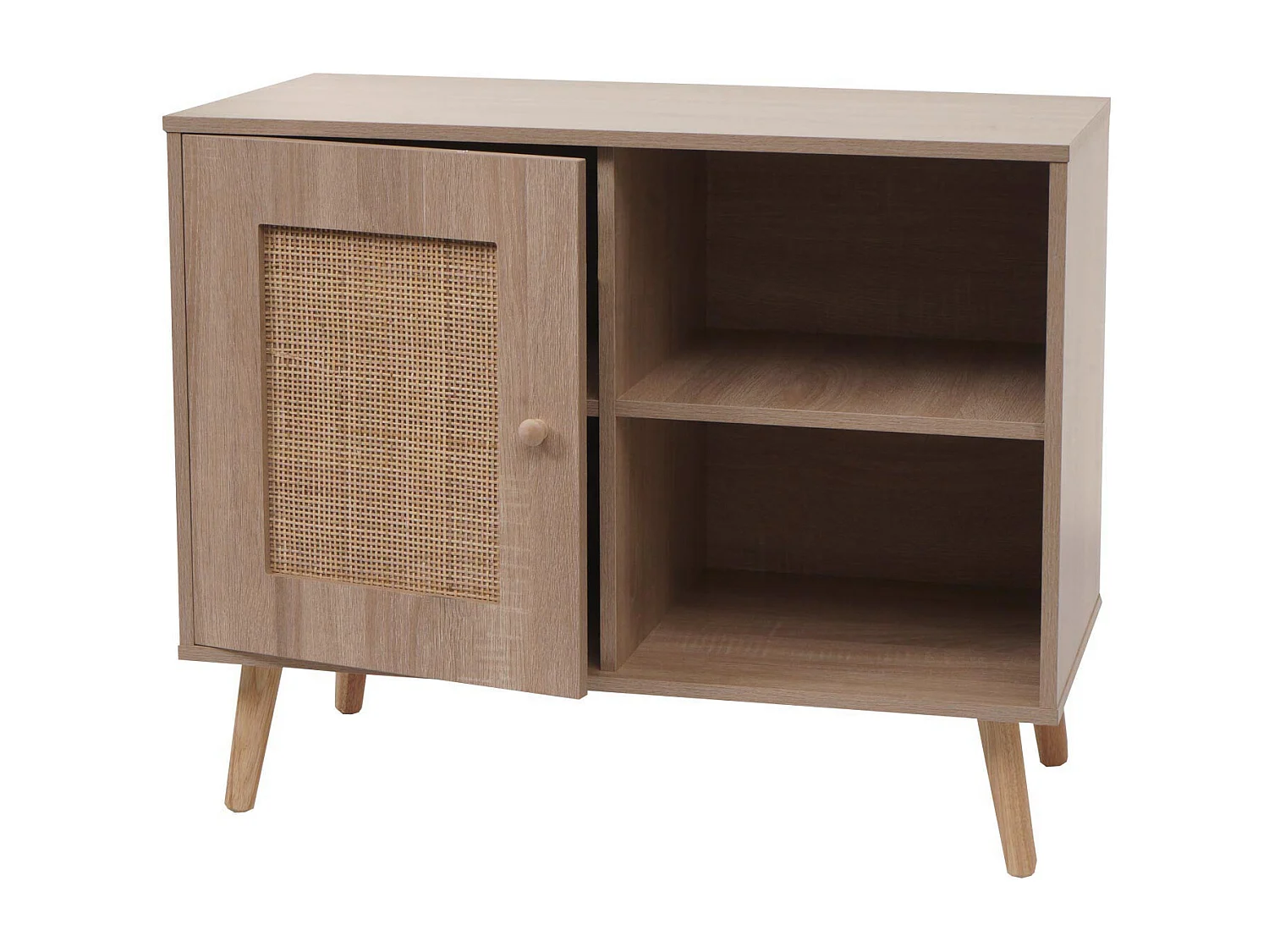 Credenza armadietto MCW-M39, credenza alta, vano portaoggetti, melamina Kubu rattan, 67x80x38cm effetto rovere