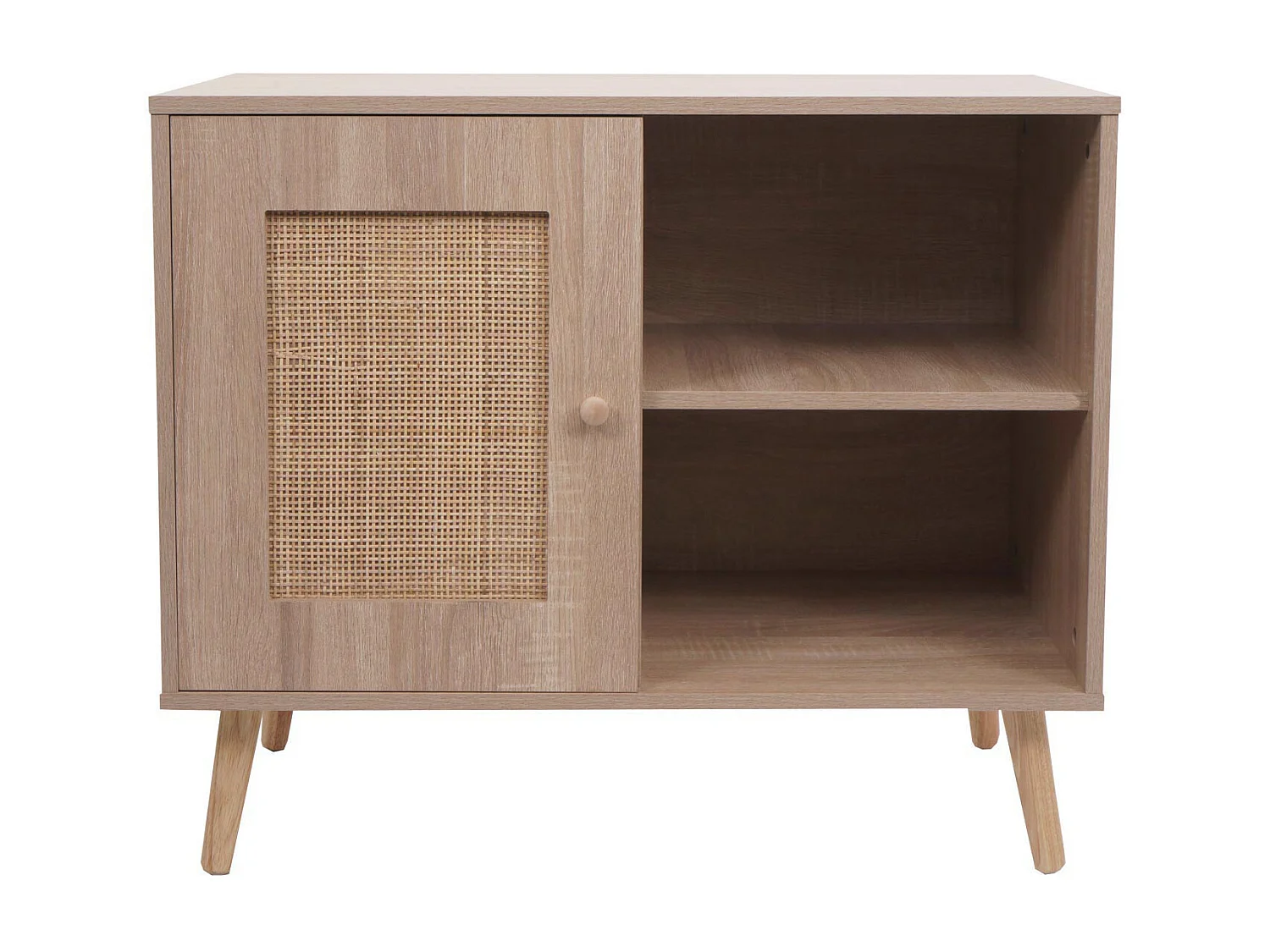 Credenza armadietto MCW-M39, credenza alta, vano portaoggetti, melamina Kubu rattan, 67x80x38cm effetto rovere