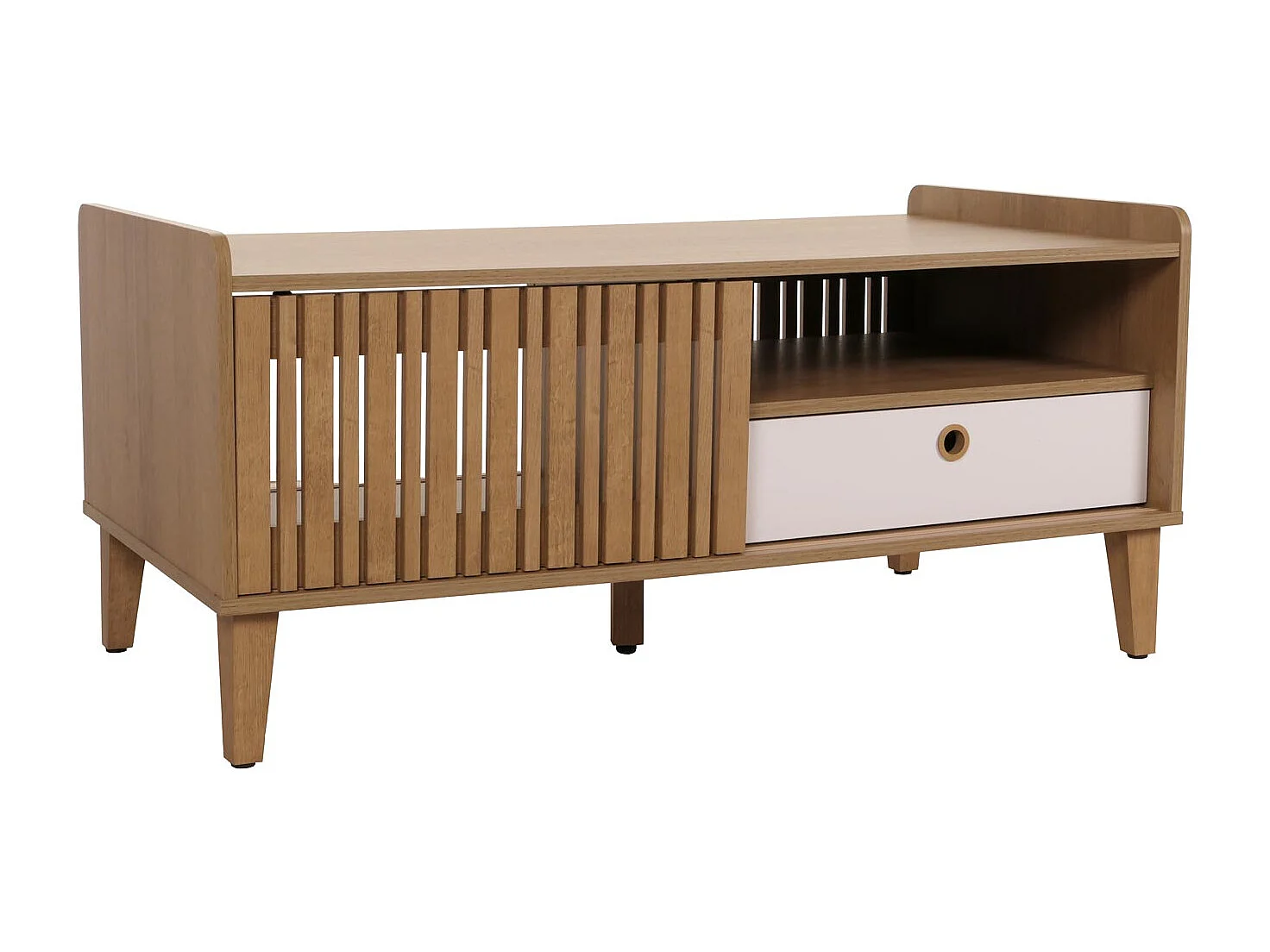 Table basse MCW-M48,  naturel, tiroir blanc