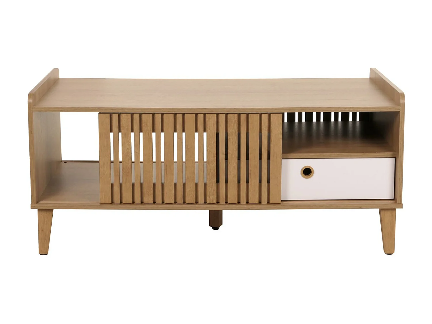 Table basse MCW-M48,  naturel, tiroir blanc
