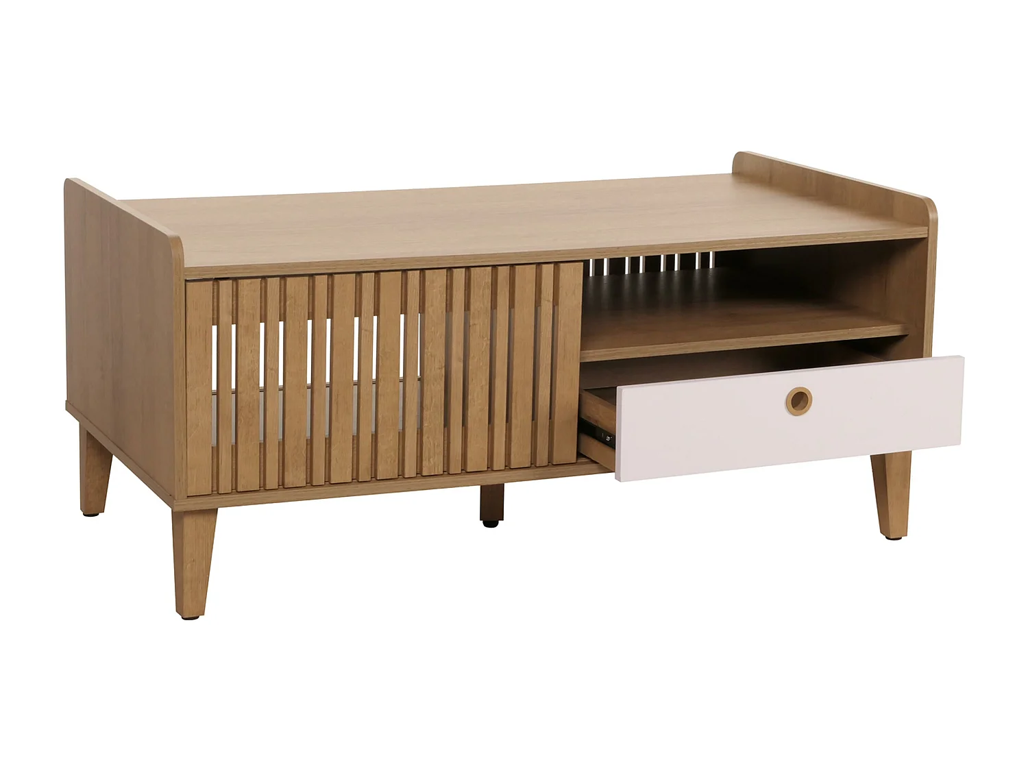 Table basse MCW-M48,  naturel, tiroir blanc