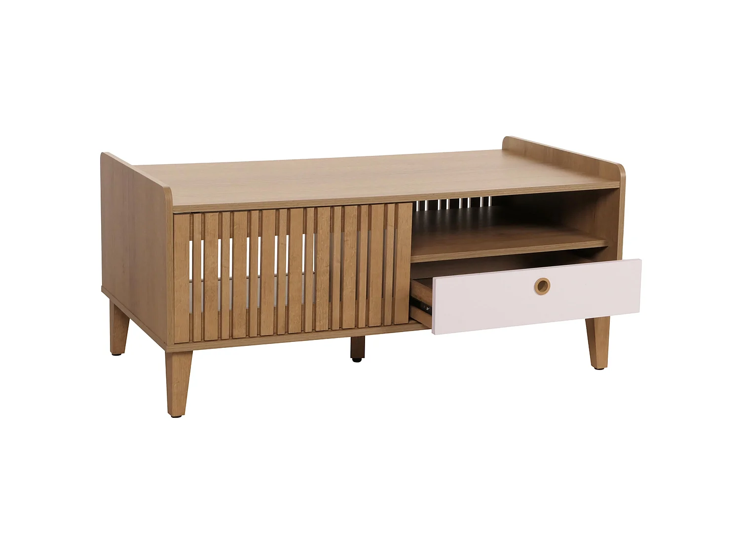 Mesa de centro MCW-M48,  natural, gaveta branca