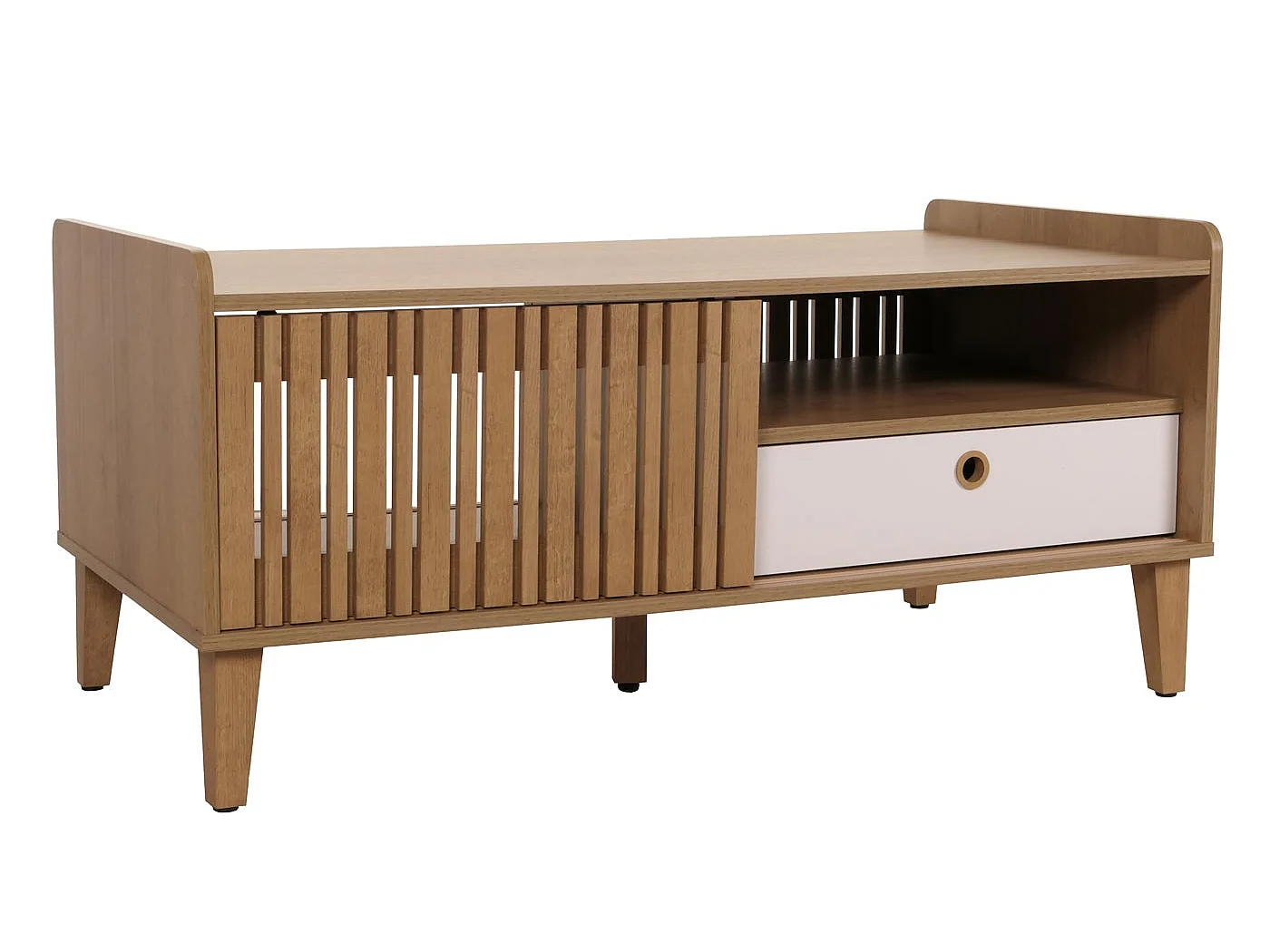 Mesa de centro MCW-M48,  natural, gaveta branca