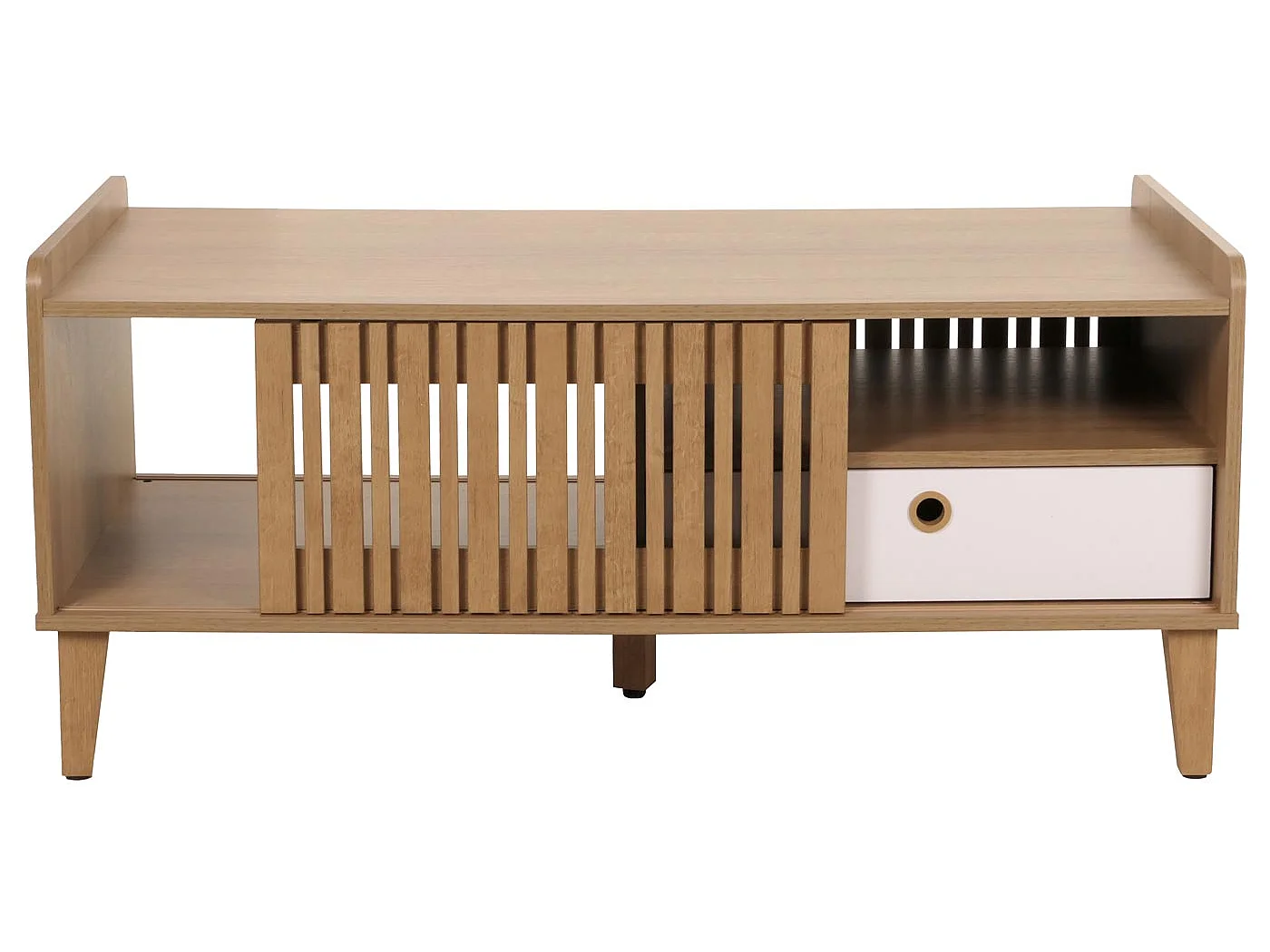 Mesa de centro MCW-M48,  natural, gaveta branca