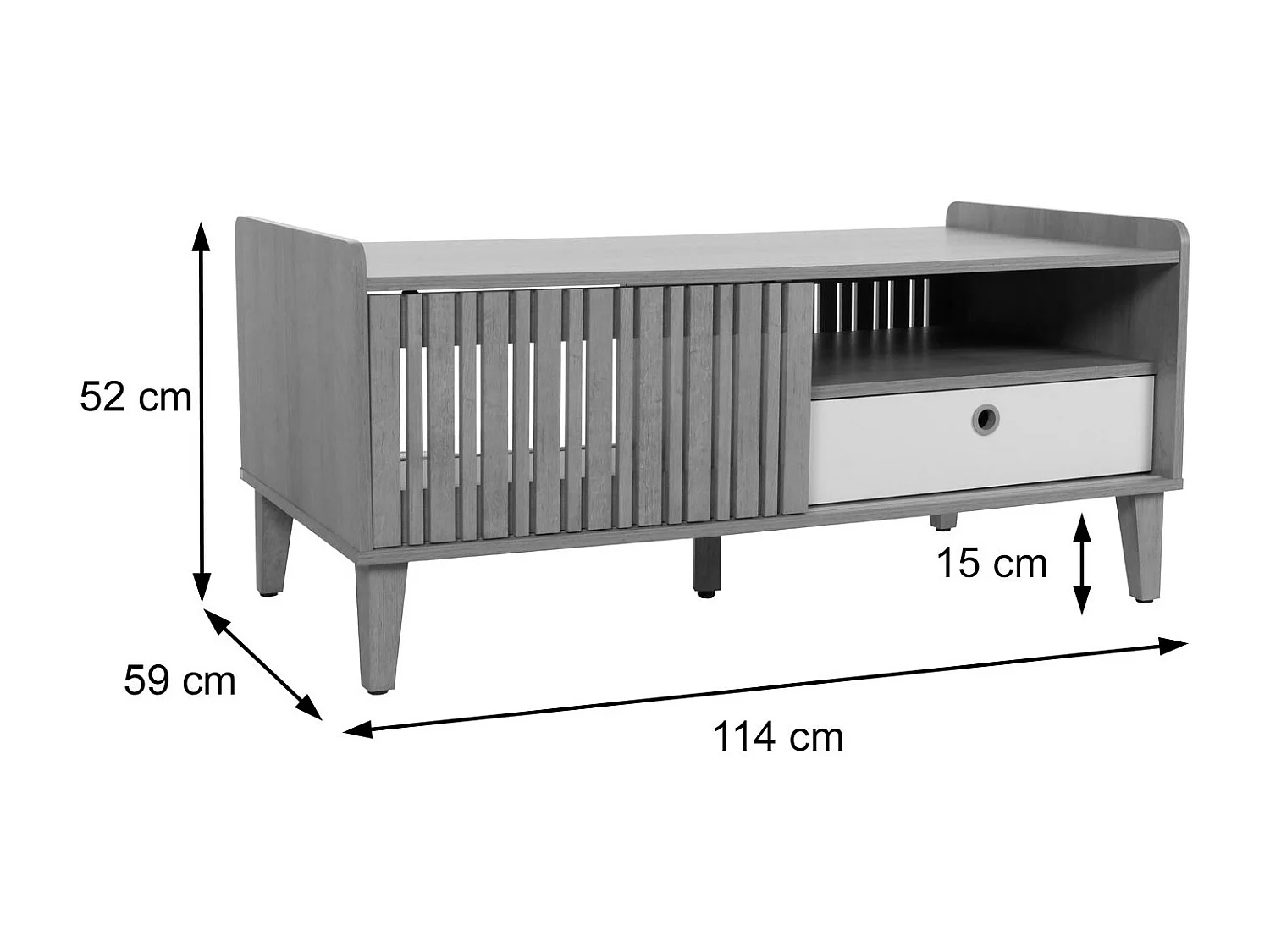 Tavolino MCW-M48, tavolo da salotto divano, legno massiccio di mango 52x114x59cm ~ color noce, cassetto grigio scuro