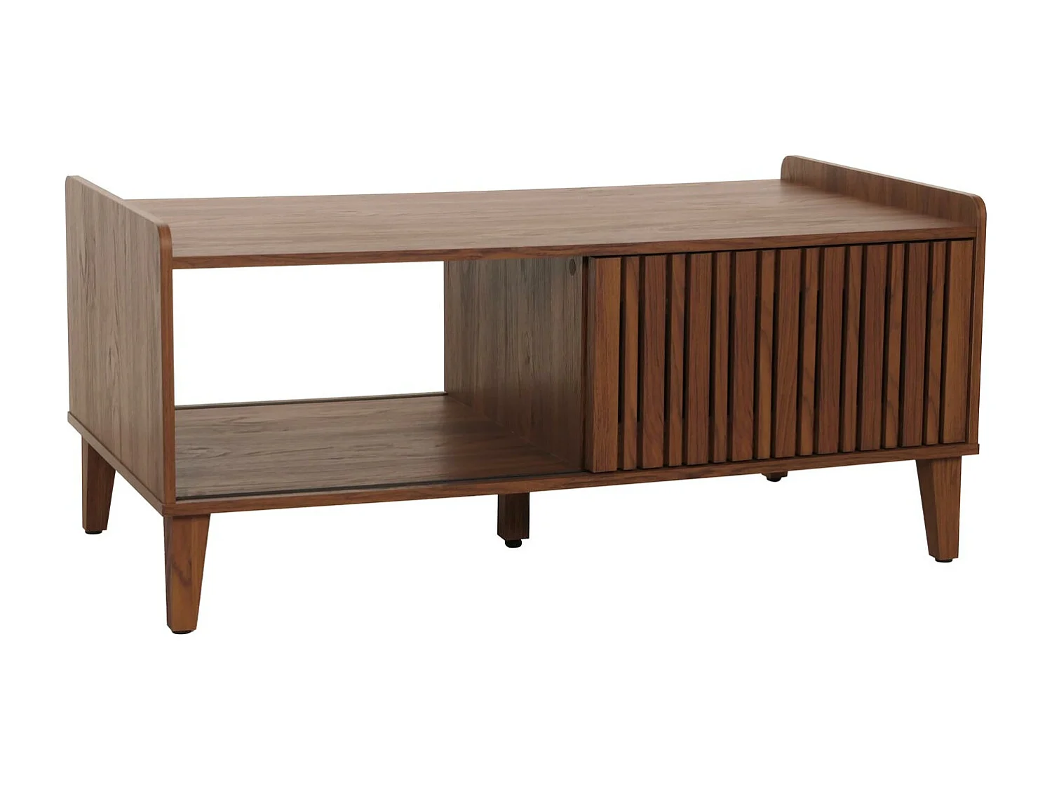 Tavolino MCW-M48, tavolo da salotto divano, legno massiccio di mango 52x114x59cm ~ color noce, cassetto grigio scuro