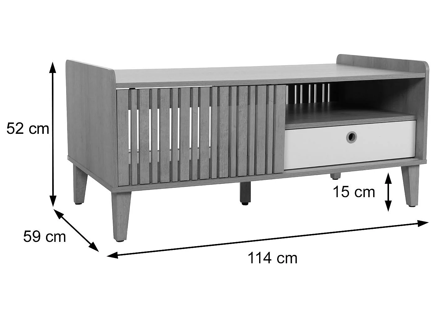 Couchtisch MCW-M48, Walnuss-Optik, Schublade dunkelgrau